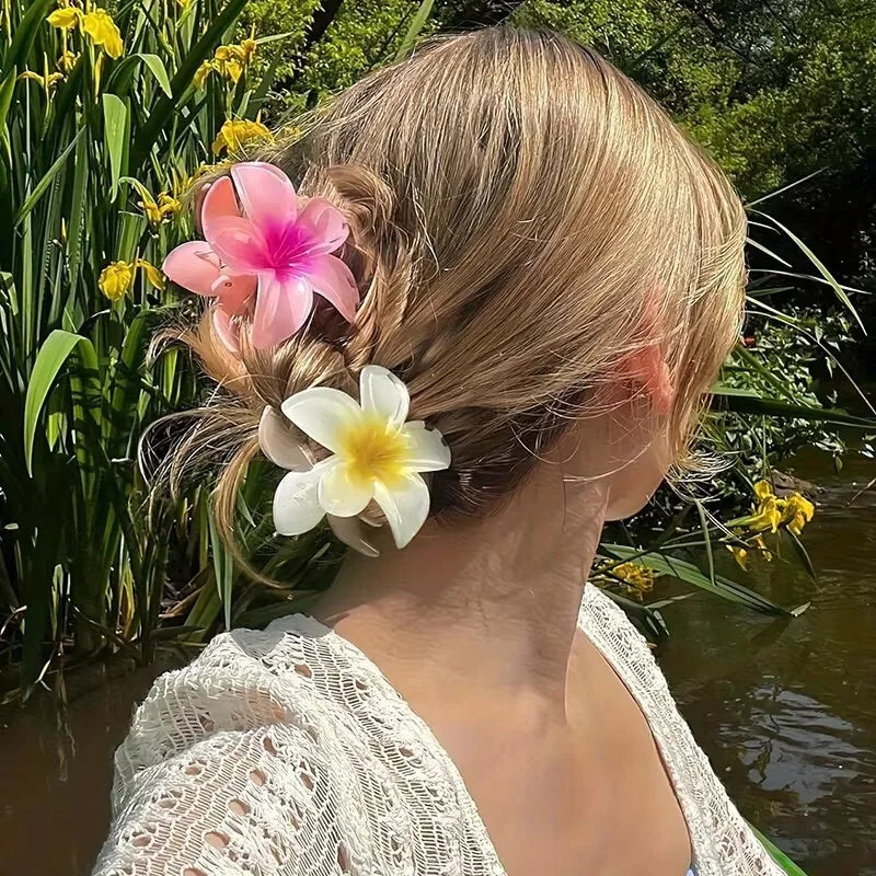 2PCS Fashion Women Flower Hair Clip Set Vacation Bohemia Egg Flower Hair Claw Clamp Barrette Girls Hairpin Hair Accessories Gift
