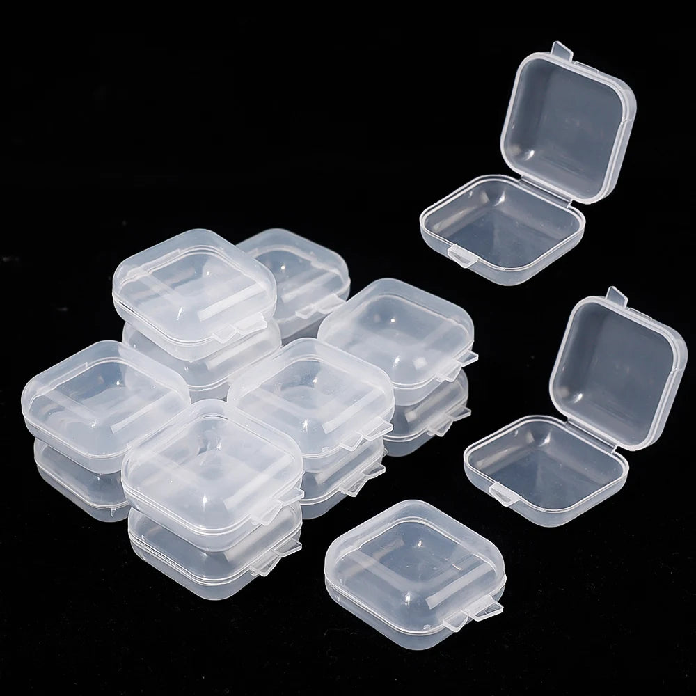100pcs Lots Mini Square Storage Box Transparent Plastic Flip Cover Small Case Pill Jewels Dustproof Storage Pack Boxes Wholesale