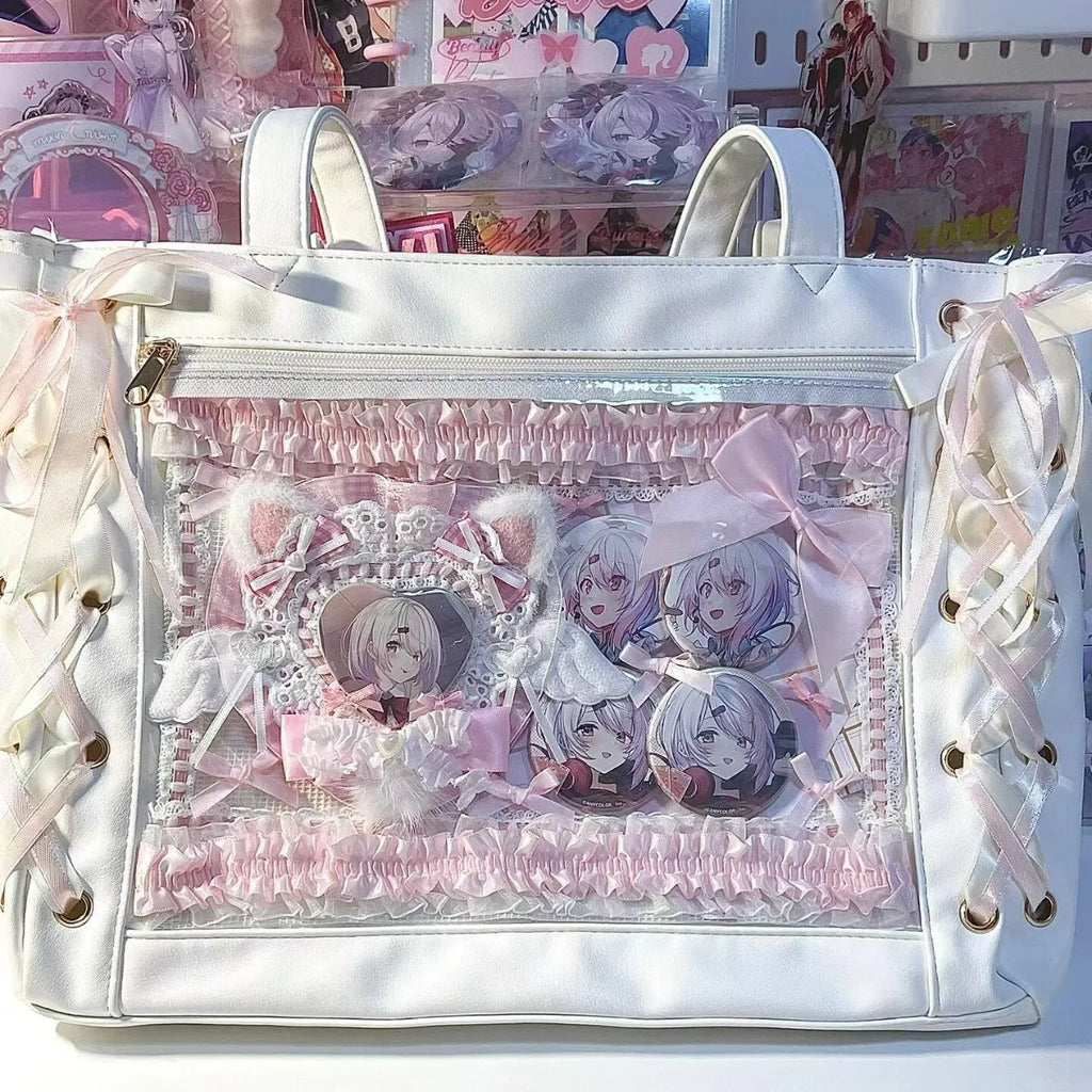 Inner Japanese jk ribbon ita bag large capacity bow wmen shoulder bag vintage y2k handbag diy itabag