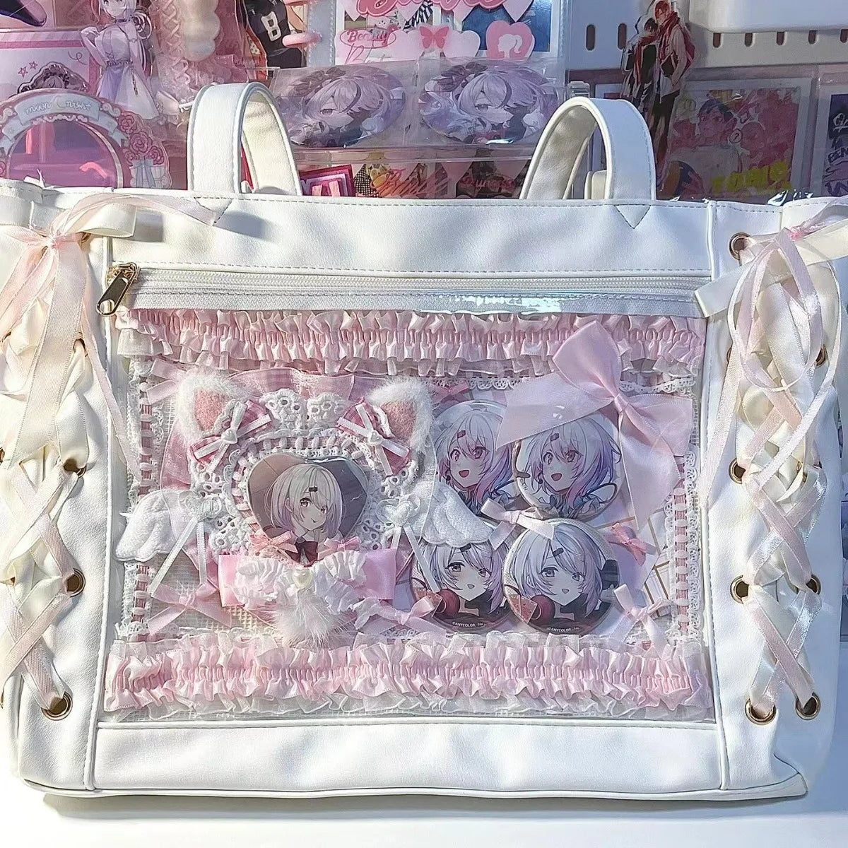 Inner Japanese jk ribbon ita bag large capacity bow wmen shoulder bag vintage y2k handbag diy itabag