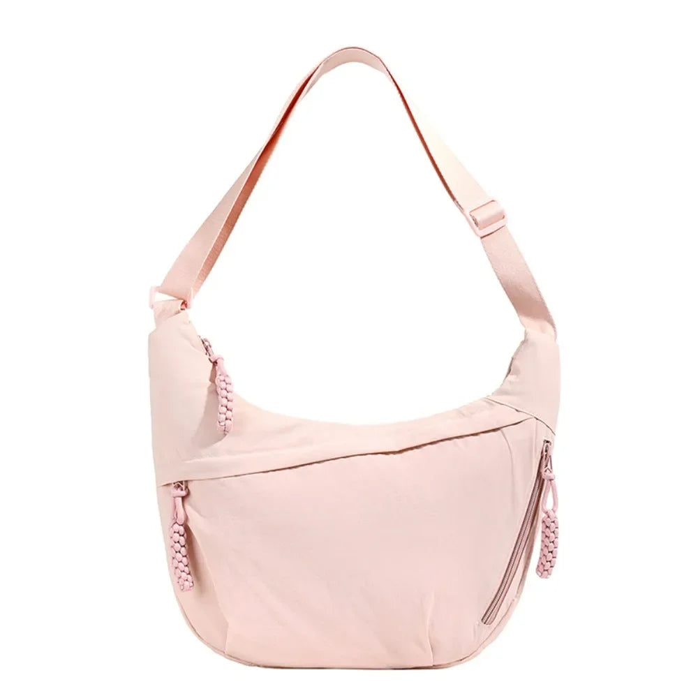 Casual Canvas Crossbody Bags Korean Simplified Large Capacity Sports Hobos Bag Solid Color Lightweight Dumpling Bag Women