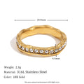 E.B.belle Rhinestone Eight Awn Star Wave Shape Ring  Stainless Steel 18k Gold Plated Exquisite Women Jewelry For Party Dating