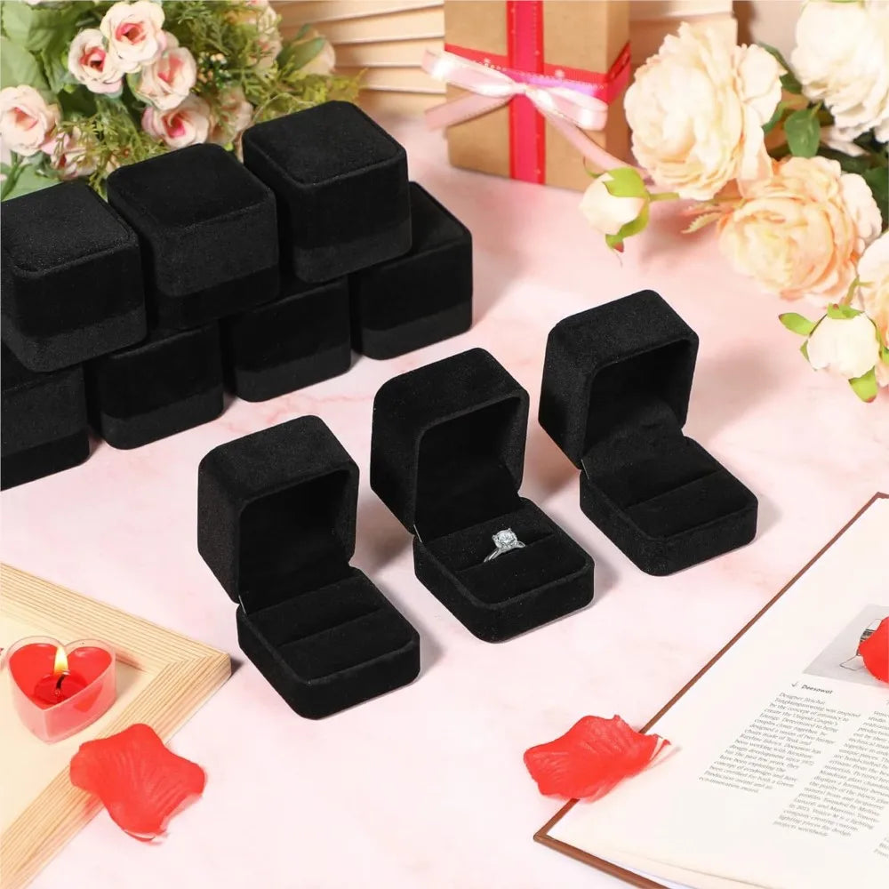 1Pcs Black Velvet Ring Boxes Holder For Proposal Wedding Engagement Earring Jewelry Counter Display Storage Box Wholesale