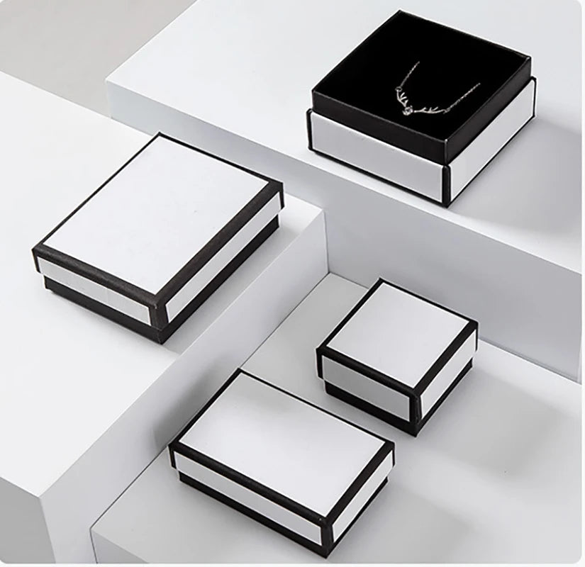 Simple Jewelry Box Earnail Ring Bracelet Necklace Black White Paper Jewelry Display Valentines Day Wedding Gift Packaging Box