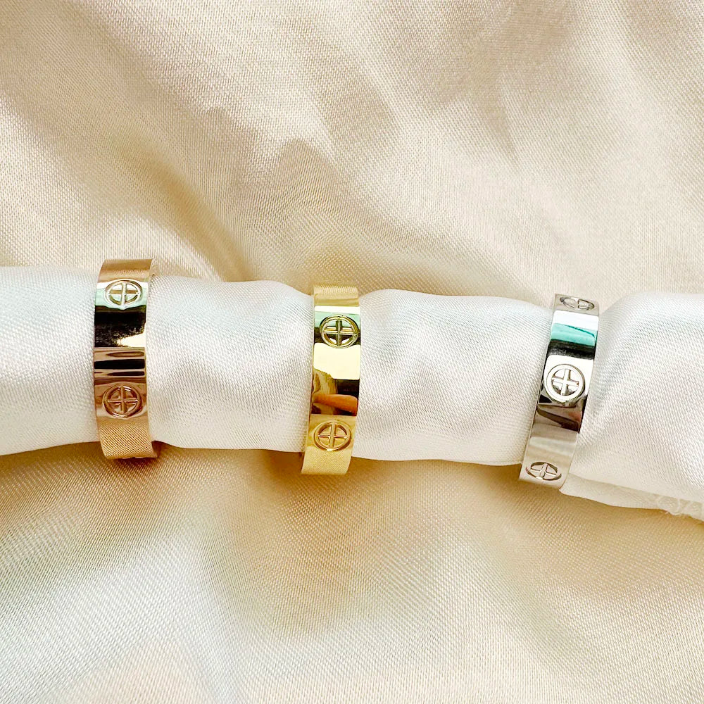 Luxury Brand Classic Cross with StoneStainless Steel Ring for Girl Women Couple Rings In Wedding Birthday Gift Never Fade