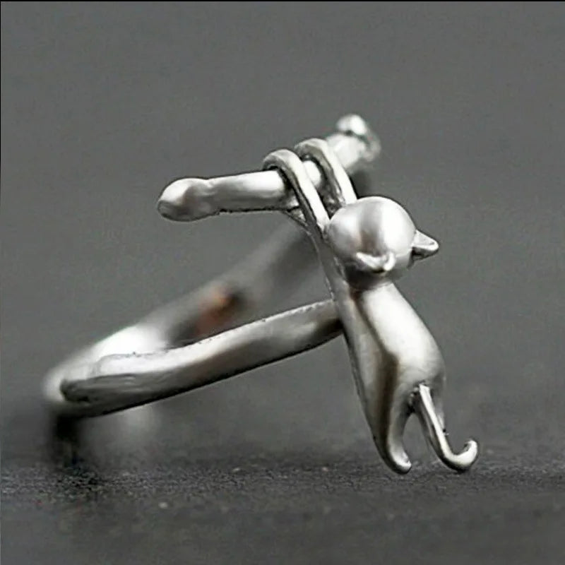 925 Sterling Silver Cat Branch Adjustable Rings For Women Wedding High Quality Jewelry Accessories Jewellery Argent 925