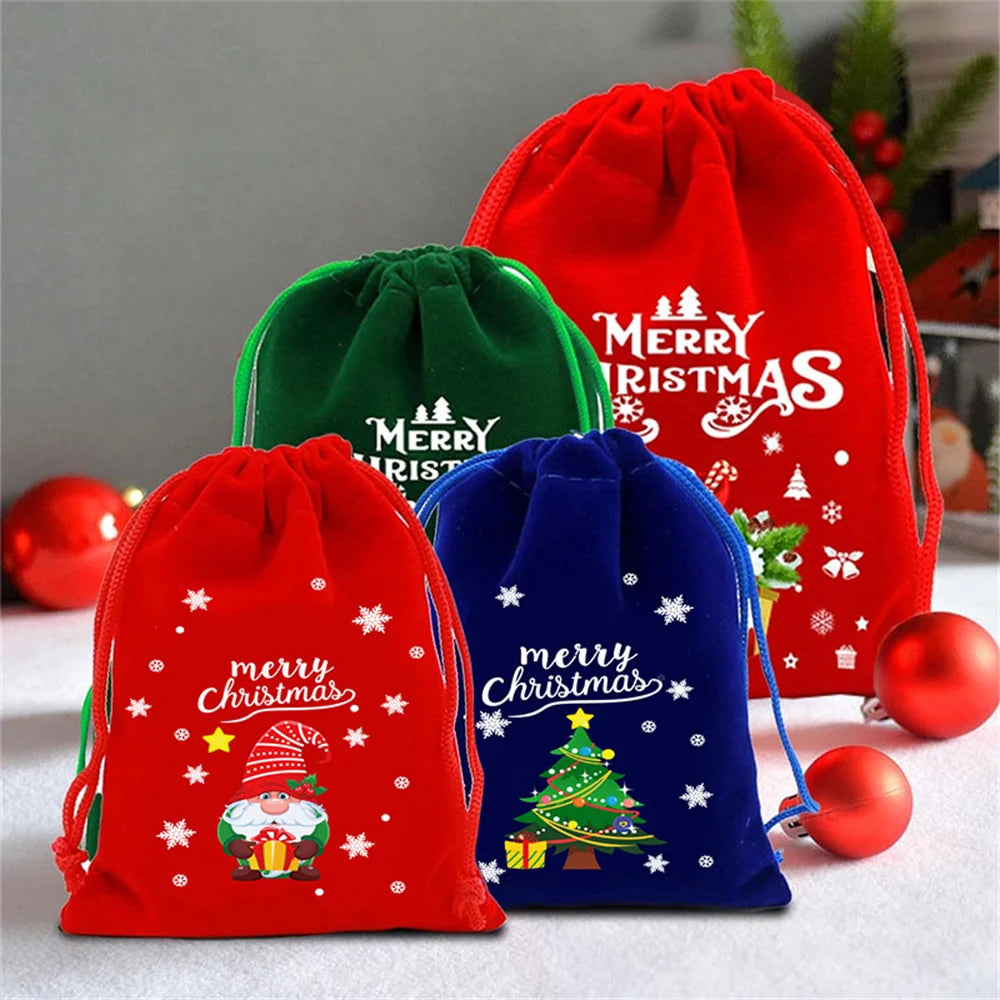 1PC Christmas Velvet Bags Drawstring Pouch Candy Gift Bag Bracelet Earrings Necklaces Jewelry Packaging Storage Bags
