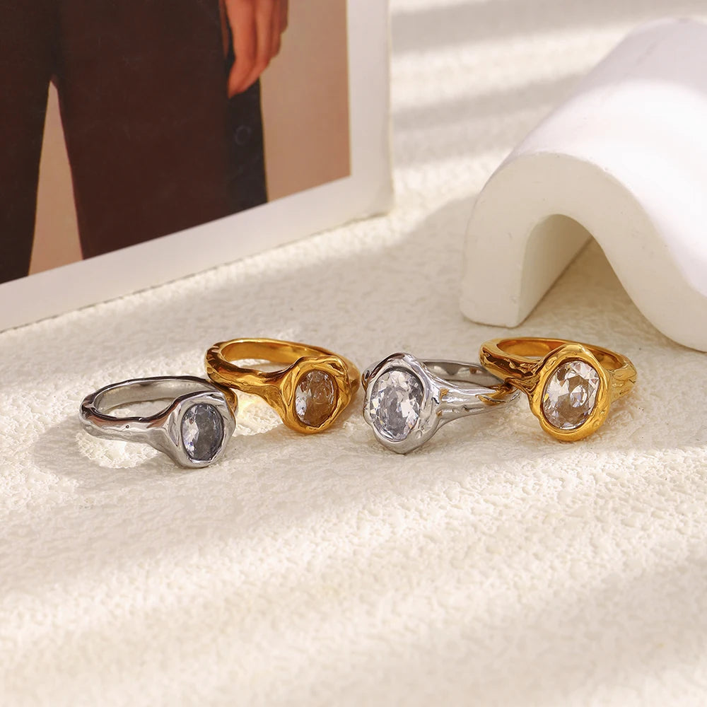 La. Muses Luxury Shiny Round Zircon Irregular Stainless Steel Women's Ring PVD Gold Plated Fashion Jewelry Accessories