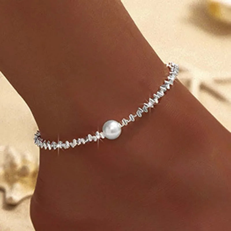Simple Temperament Sparkling Anklet for Women Bohemia Cross Heart Pendant Adjustable Chain Anklet Niche Design Jewelry Gifts