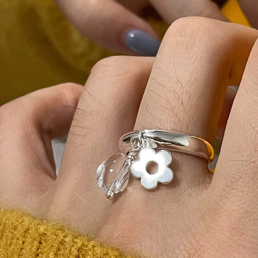 XIYANIKE Fashion Crystal Flower Clear Droplet Open Rings For Women Girl New Year Jewelry Accessories Gift Party Anillos Mujer