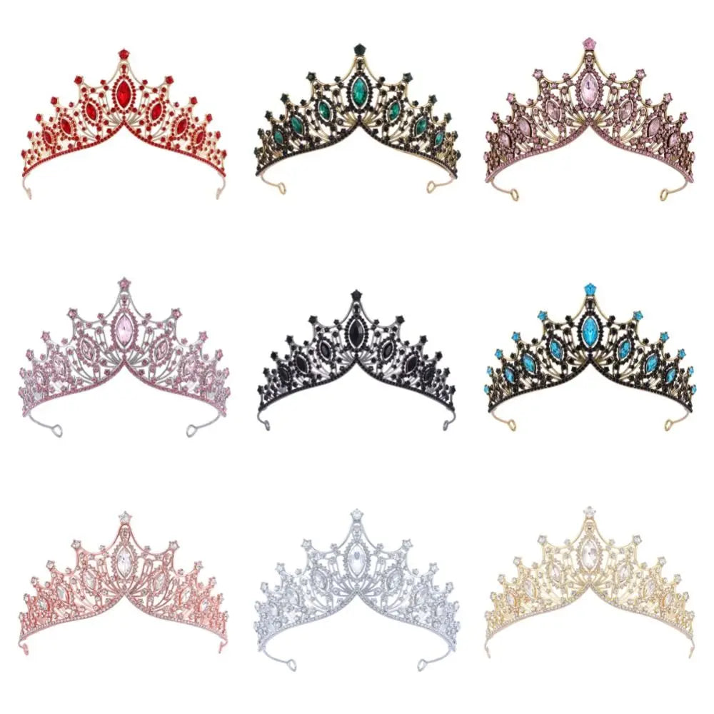 Metal Baroque Crown Temperament Hair Ornaments Shiny Princess Tiara Headwear Bridal Hair Tiara Rhinestone Crown Bridal