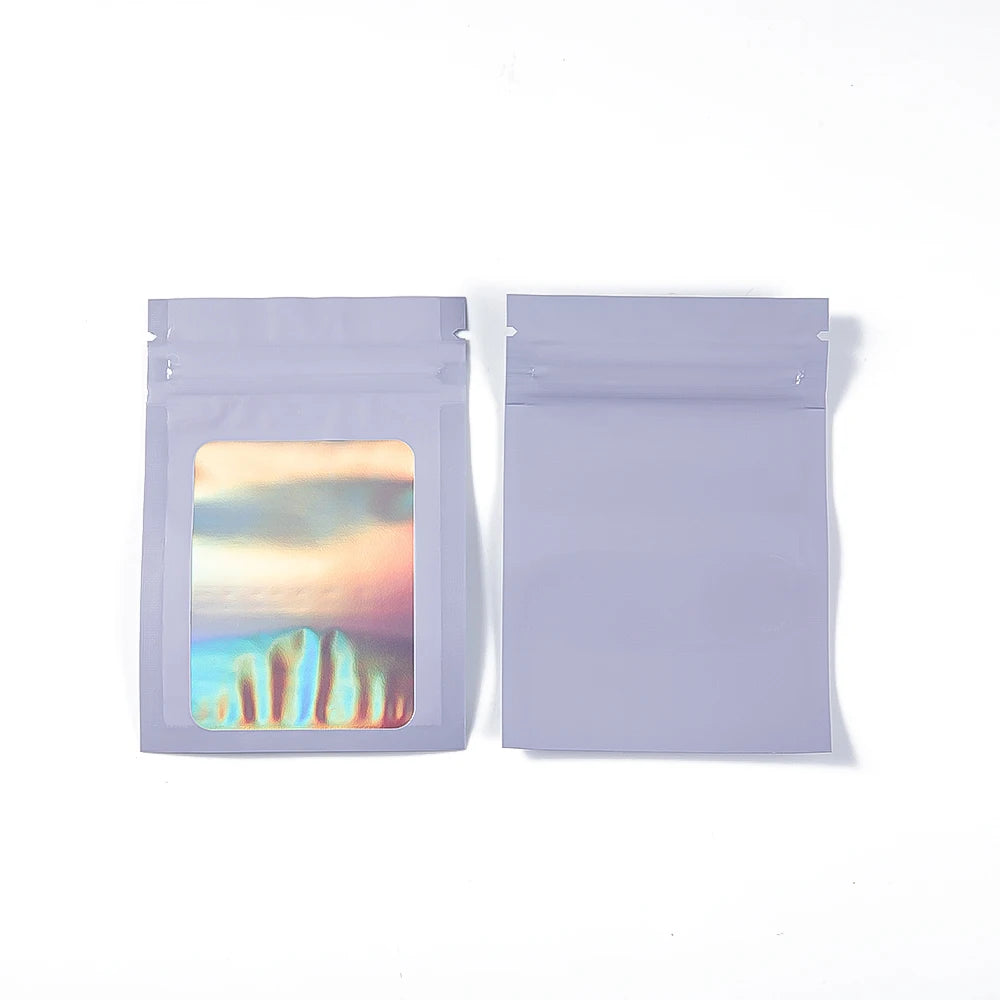 50Pcs Thick Smell Proof Mylar Bag Holographic Laser Color Plastic Packaging Pouch Jewelry Retail Storage Pouch Gift Zip Lock Bag