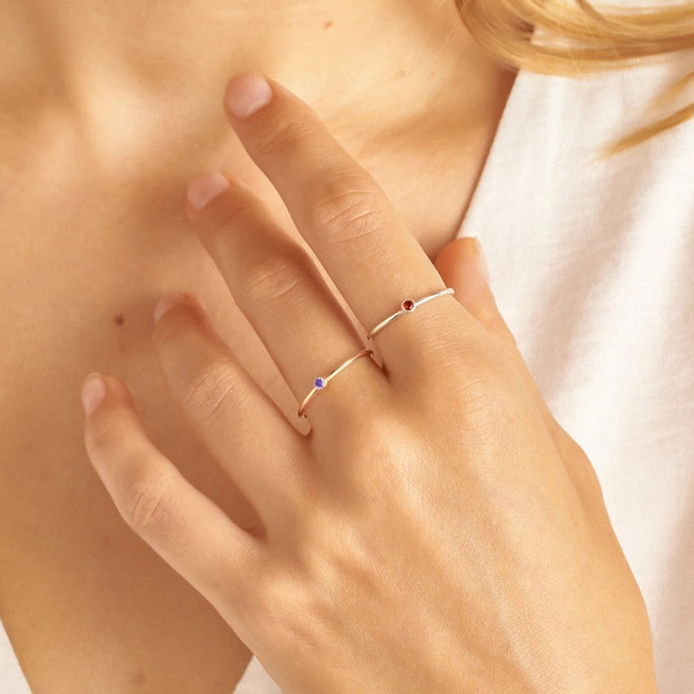 EManco Stainless Steel Birthstone Ring Gold Color Simple Fashion Style for Women Festival Party Gift