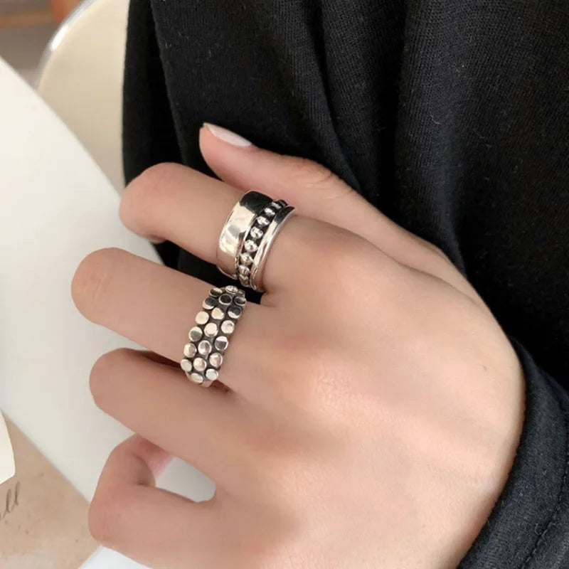 VENTFILLE 925 Sterling Silver Geometric Multilayer Round Bead Ring Female Fashion Punk Temperament Prevent Allergy Charm Jewelry