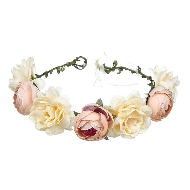 Women Girls Flower Headband Bride Flower Crown Hairband Hair Accessories Wedding Party Spring bohemia Wreath Headpiece Headwear