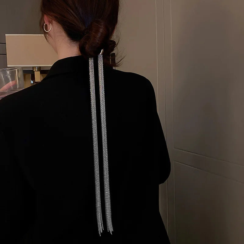 FYUAN Fashion Silver Color Chain Hairpins Women Braid Headband Long Tassel DIY Hairwear Accessories Statement Jewelry