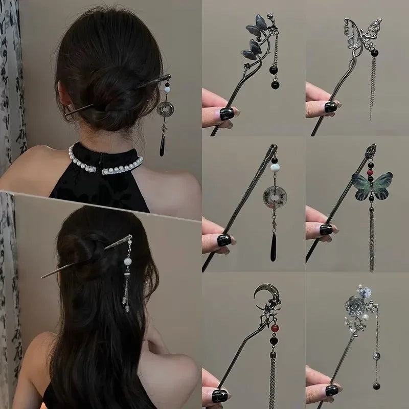Ancient Chinese Style Elegant Butterfly Tassel Hair Stick for Women Girls Classical Hairpin Chinese Hair Accessories Jewelry