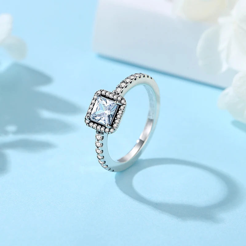 Original 925 Sterling Silver Ring Love Heart Pave CZ Crystal Stackable Rings For Women Wedding Engagement Birthday Gift Jewelry