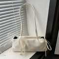Fashion Bow Lace Ribbons Pu Shoulder Bags for Women Versatile Commuter Ladies Underarm Bag Solid Color Female Handbags Purse