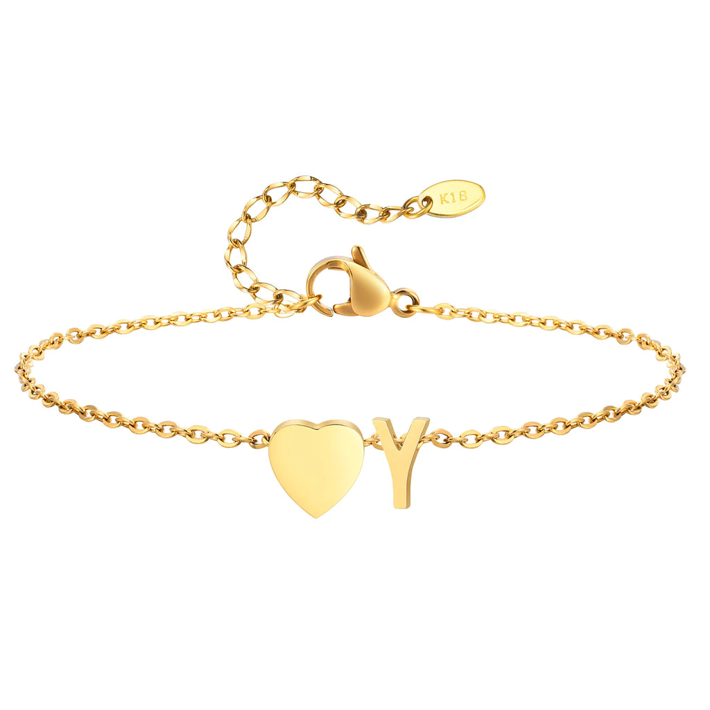 Heart Initial Anklet Bracelets for Women Adjustable Stainless Steel Hypoallergenic Beach Jewelry Personalized Foot Chain Anklet