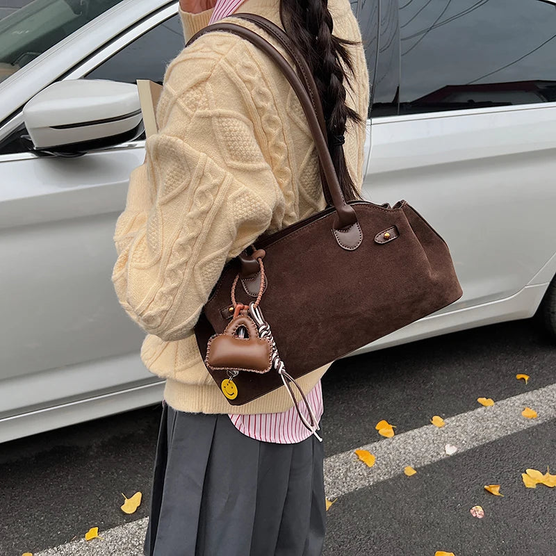 MOODS French Style Underarm Shoulder Bags For Women PU Suede Pure Color Top-handle Bag 2025 Autumn New Luxury Designer Handbags