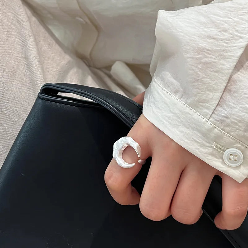 925 Sterling Silver Matte Finish Moon Open Rings For Women Ladies Luxury Jewelry Wholesale Accessories Jewellery Argent 925