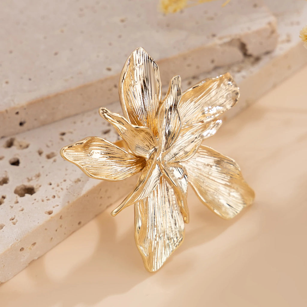 Ingemark Unique Exaggerated Large Petal Flower Rings for Women Vintage Geometric Adjustable Finger Ring Grunge Jewelry Steampunk