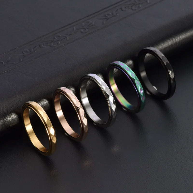3mm Thin Stainless Steel Faceted Spinner Ring Wedding Band for Women Girl Size 5-12