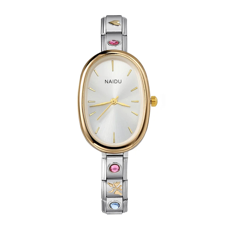 URING Fashion New Niche Watch Female Style Female Student Ellipse Quartz Watch Stainless Steel Strap Width 9mm Everyday Gifts