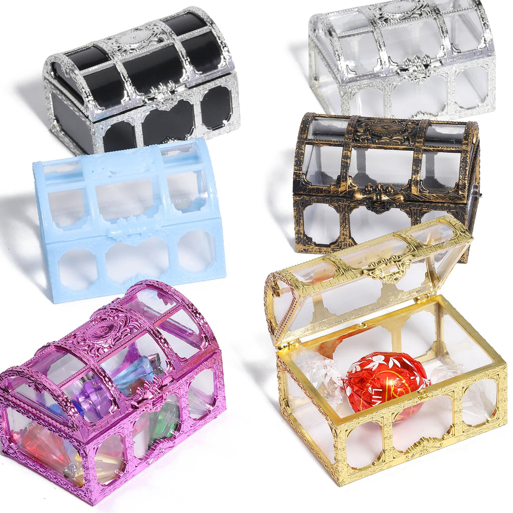 1Pcs Vintage Transparent Storage Organizer Box Treasure Chest Pirate Treasure Box Crystal Gem Jewelry Box Plastic Earrings Chest