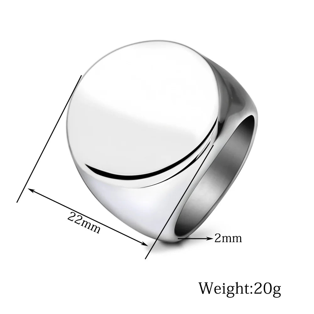 Customized Signet Ring Engrave Name Logo Photo Jewelry Stainless Steel Round Men Women  For Family Wedding Personalized Gifts