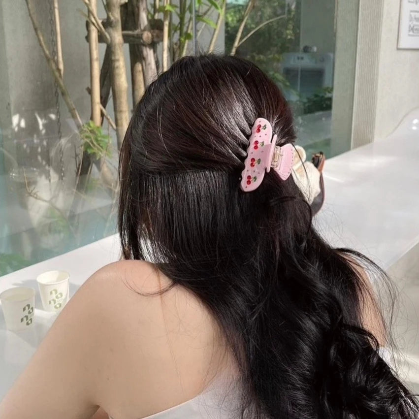 Cute Cherry Hair Clips for Women Girls Rhinestone Fruits Floral Bow Butterfly Acetate Hair Claws Shark Clip Hair Accessories