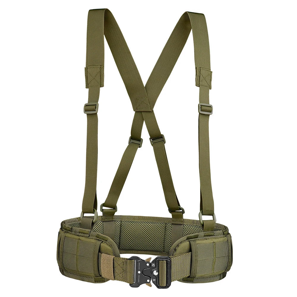 Tactical Battle Combat Air-soft Padded Equipment Molle Waist Belt with Adjustable Suspenders Free Straps