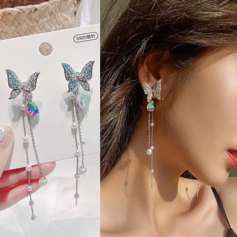 Green Crystal Butterfly Earrings