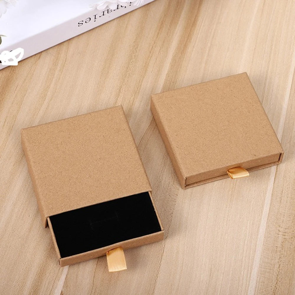 1Pc Thick Kraft Paper Drawer Jewelry Box With Sponge Greet Card for Necklace Bracelet Ring Gift Box Jewelry Packaging Box Joyero
