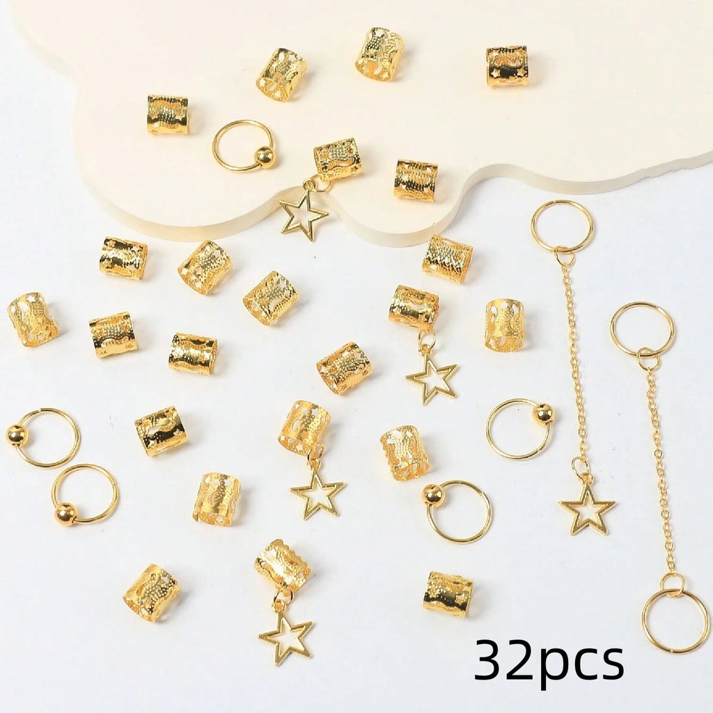 32pcs Star Dreadlock Hair Braids Cuffs and Braid Decorations Hair Accessories Loc Hair Jewelry for Braids for Women