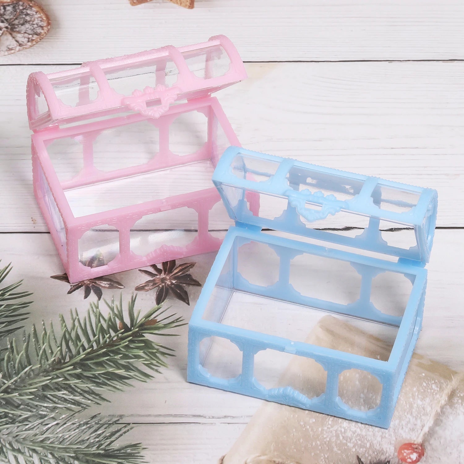 1Pcs Vintage Transparent Storage Organizer Box Treasure Chest Pirate Treasure Box Crystal Gem Jewelry Box Plastic Earrings Chest