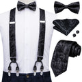 Hi-Tie Adult Men's Suspender Set Leather 6 Clips Braces Vintage Fashion Gold Floral Wedding Suspenders and Bowtie Set
