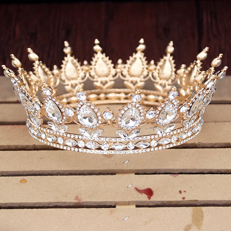 Vintage Royal Queen King Tiaras and Crowns for Women Princess Prom Wedding Tiaras Full Round Diadem Bridal Hair Accessories