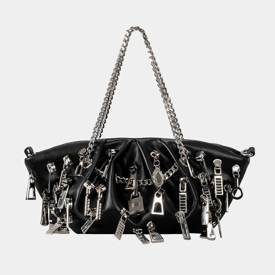 Punk Style Ruched Dumpling Armpit Bag 2025 Multi Zipper Head Decoration Women's Shoulder Bags Spicy Girl Y2K Handbags