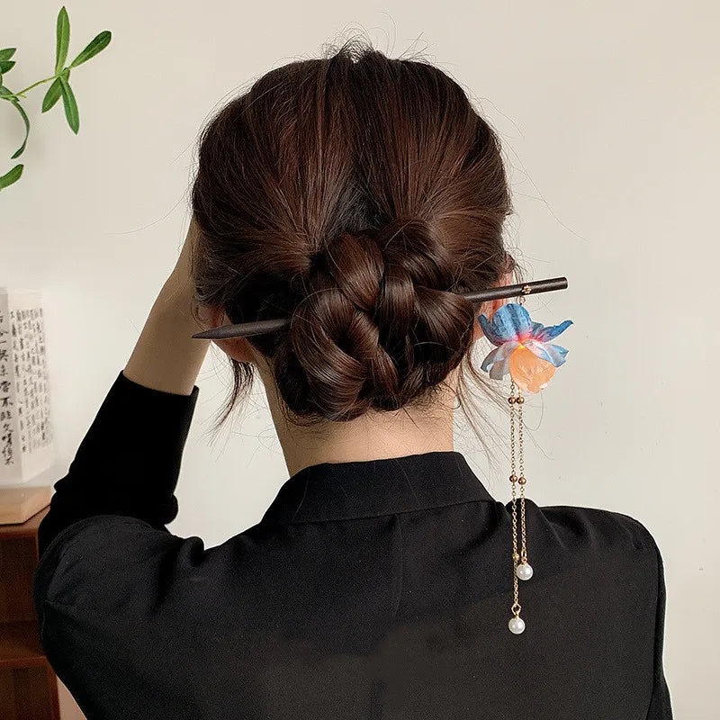 Antique Luminous Hair Sticks Wooden Hairpins Chinese Hanfu Hair Accessories Fluorescent Lamp Balls Fairy Headdress Headwear