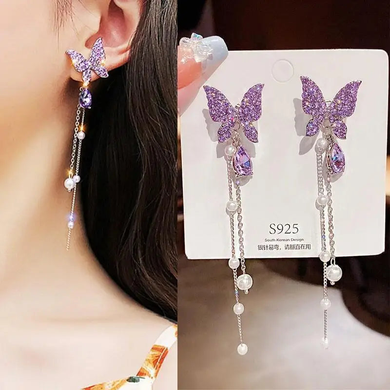 Green Crystal Butterfly Earrings