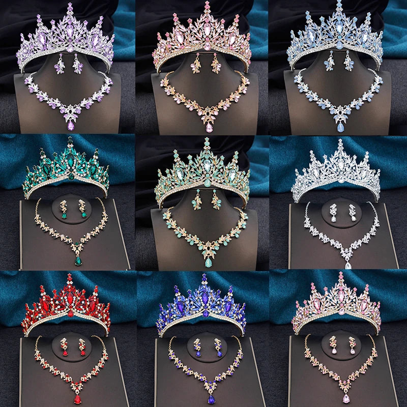 Bridal tiaras and crowns with necklace earring set for Women Bride jewelry sets Princess wedding crown Party Birthday Gifts