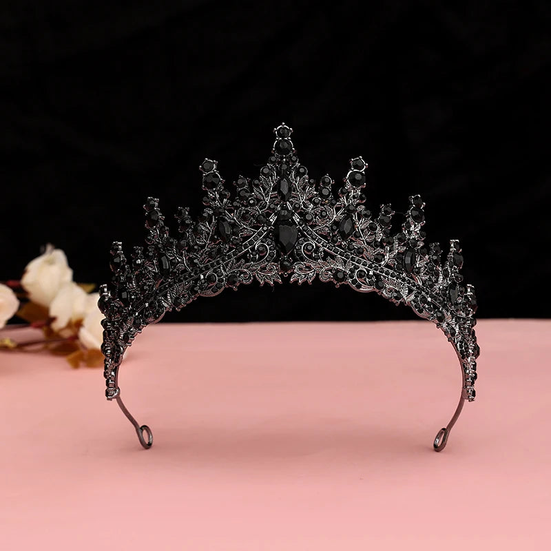 Black Crowns For Women Baroque Rhinestone Crown Tiara Halloween Hair Jewelry Accessories Party Headpieces Gift for Friend