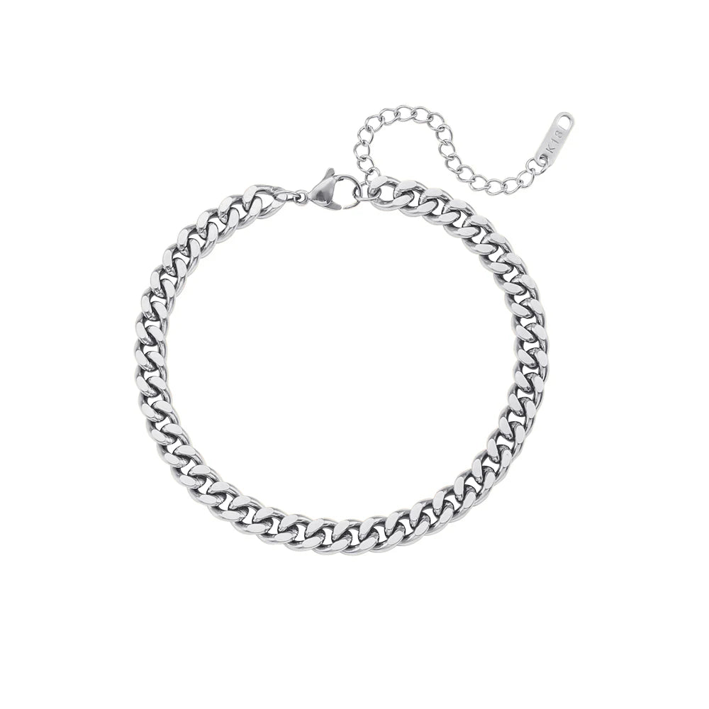 E.B.belle Tarnish Free Hypoallergenic 2.5mm 6mm 8mm Cuban Chain Gold Plated Anklets For Women Summer Beach Foot Bracelet Jewelry