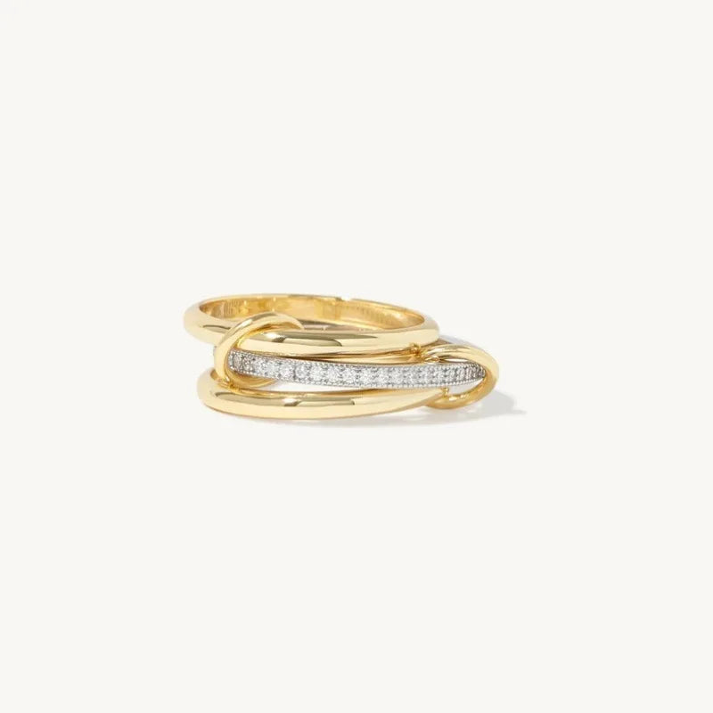 LATS Two-Color Three-Ring 14K Gold Plating Copper Ring for Women Ins Style Stacking Jewelry Fashion Accessories