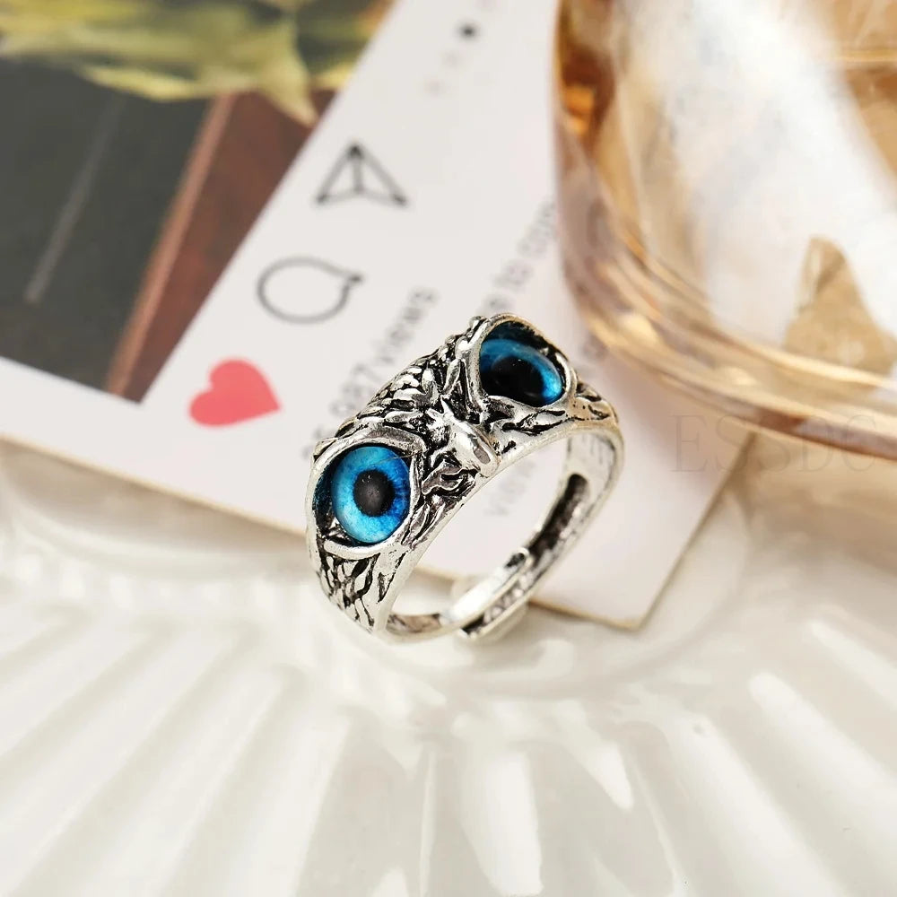 Rare Vintage Owl Carved Tibet Silver Ring for Men Cute Animals Youth Gothic Adjustable Fashion Women Jewelry Accessories Gifts