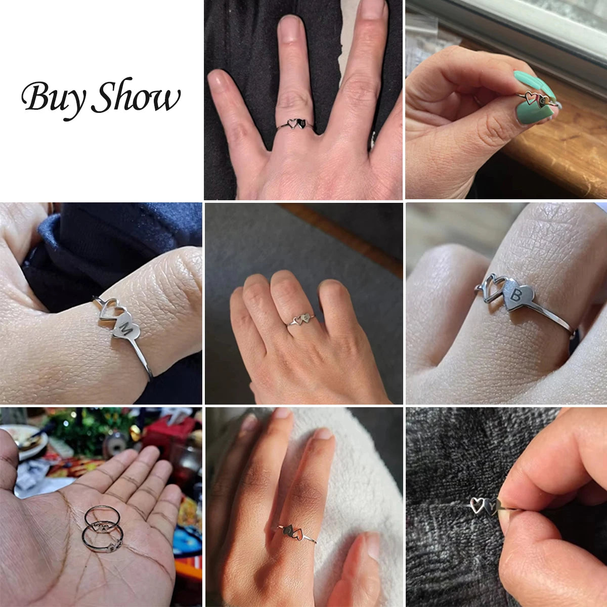 COOLTIME Initial Letter Ring for Women Stainless Steel A-Z Alphabet Double Heart Rings Simple Wedding Cheap Gift For Lover