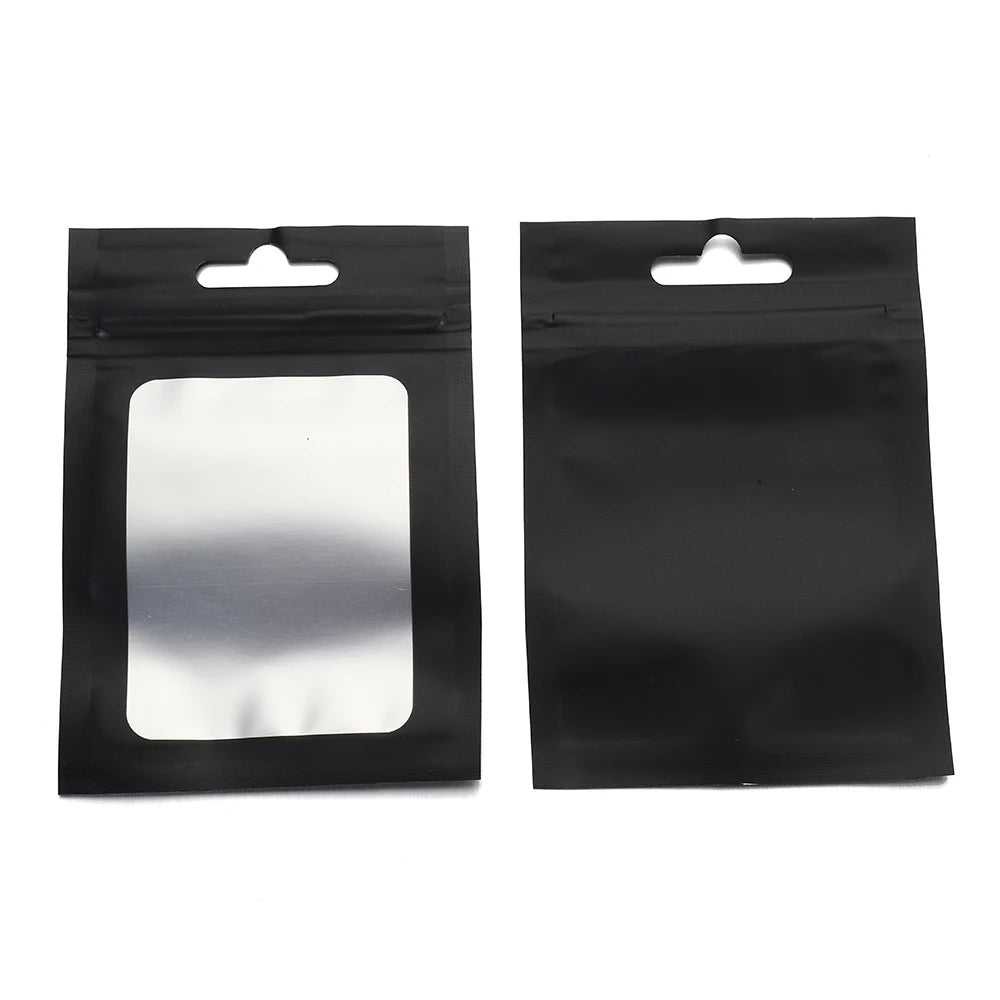 50pcs Black Flat Foil Lock Bags Bath Salt Cosmetic Bag One Side Clear Mini Thick Mylar Resealable Bags Smell Proof Ziplock
