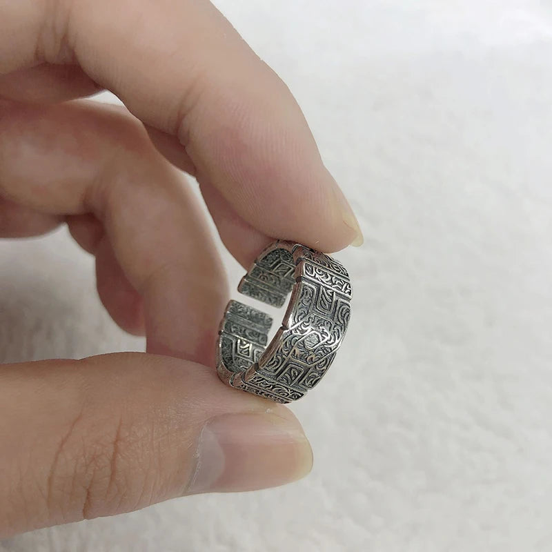 Retro Tang Grass Pattern Ring For Men Silver Color Punk Gothic Open Ring Handmade Rock Hiphop Unisex Jewelry Accessories Gift